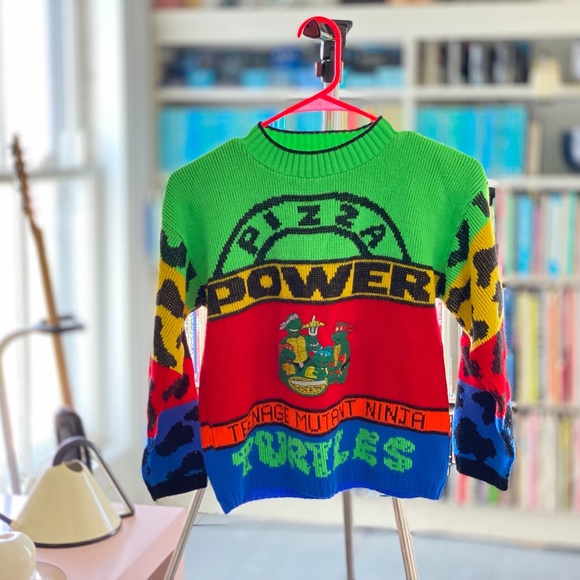 rare 90s Teenage Mutant Ninja Turtles neon sweater: “PIZZA POWER”! - Picture 3 of 11